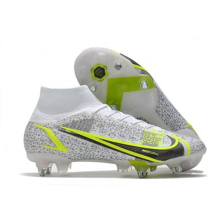 Nike Mercurial Superfly 8 Elite SG-PRO Anti Clog Bianco Nero Metallic Argento Volt