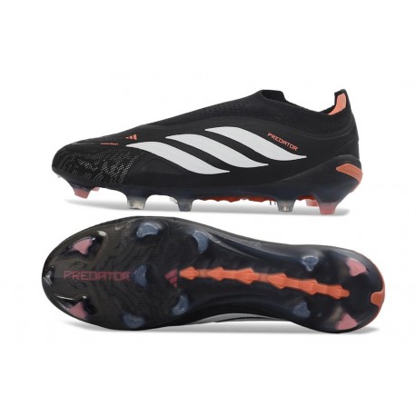 Scarpe da Calcio adidas Predator Laceless Elite FG Nero Bianco Arancione