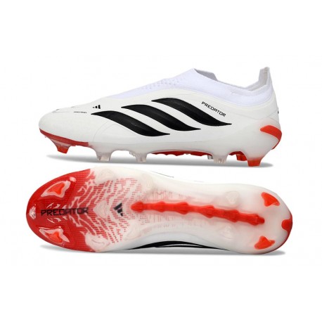 Scarpe da Calcio adidas Predator Laceless Elite FG Bianco Nero Rosso