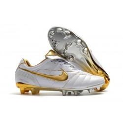 Nuovo Scarpe Da Calcio Nike Tiempo Legend VII 10R Elite FG Bianco Oro